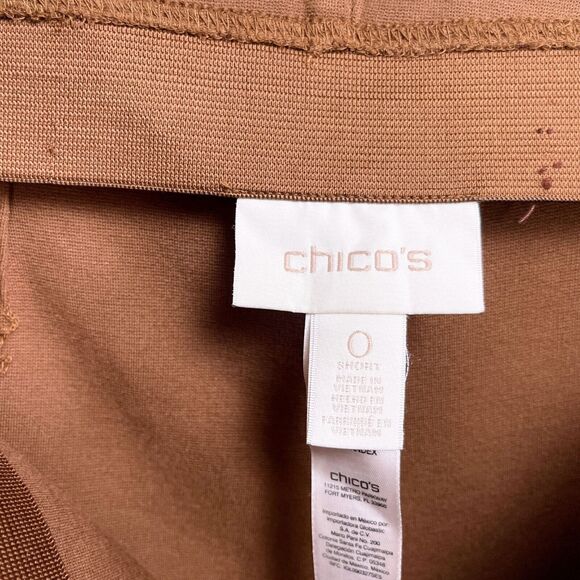 Chicos Juliet Ponte Pull On Pants Brown High Rise Slim Straight Work Womens 0 S - Picture 6 of 7